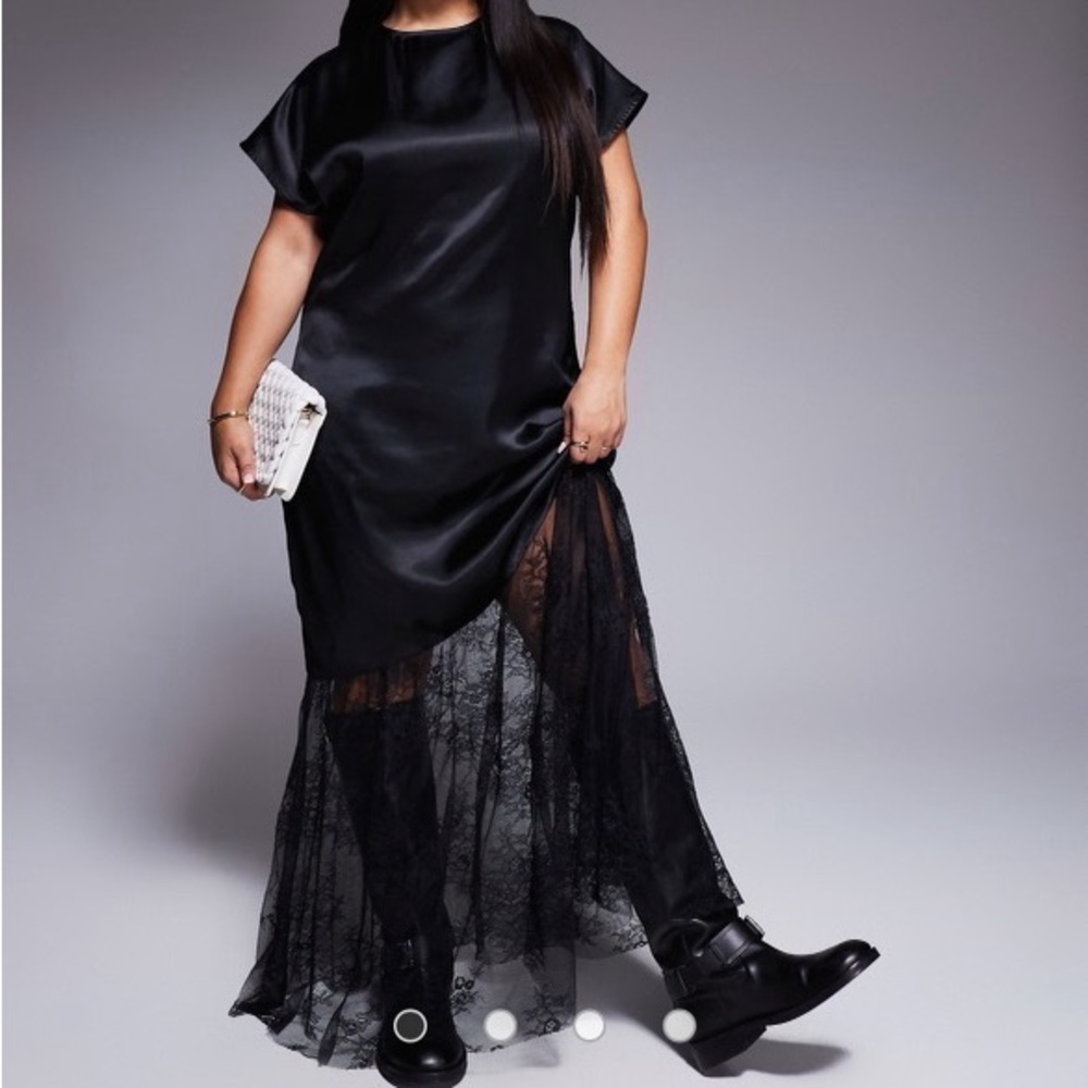 ASOS Curve Black Satin and Lace Maxi Dress